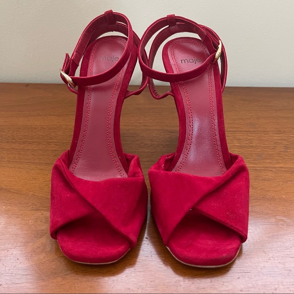 ‼️SALE‼️ Maje Fairy Twisted Red Suede High Heel Sandals - Picture 6 of 10